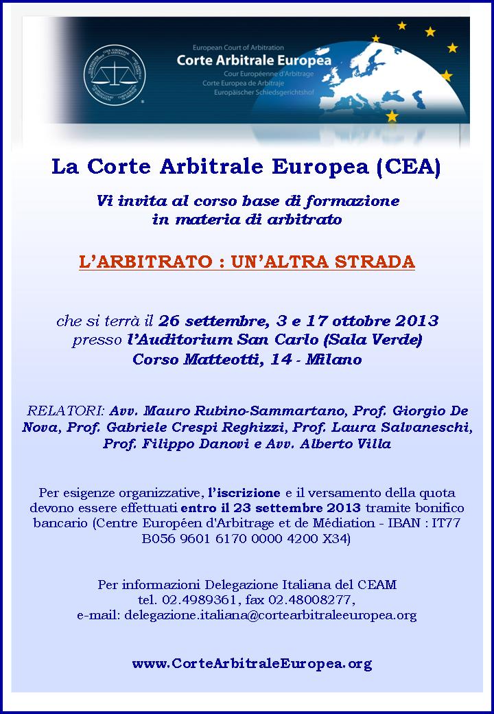 Locandina Corso Base di Arbitrato Milano